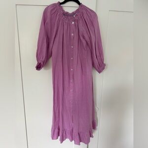 Sleeper Pink Linen Long Sleeve Dress